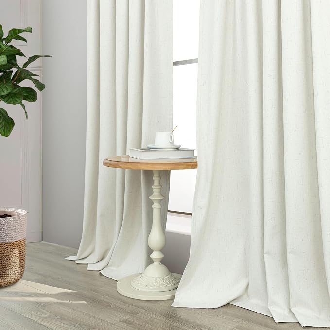 Living Room Curtains 84 Inches Long Faux Linen Darkening Curtain - Image 8