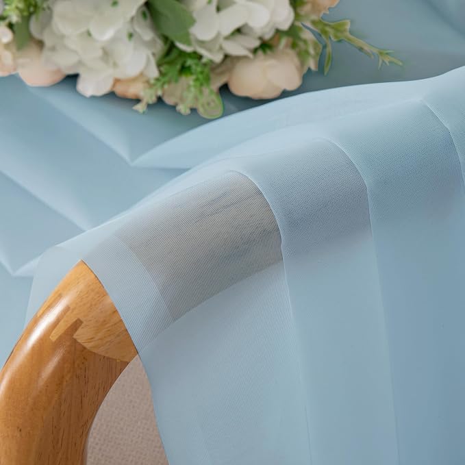 Chyhomenyc Sky Blue Sheer Curtains 54 Inch Long 2 Panels, Light Filtering Rod - Image 2