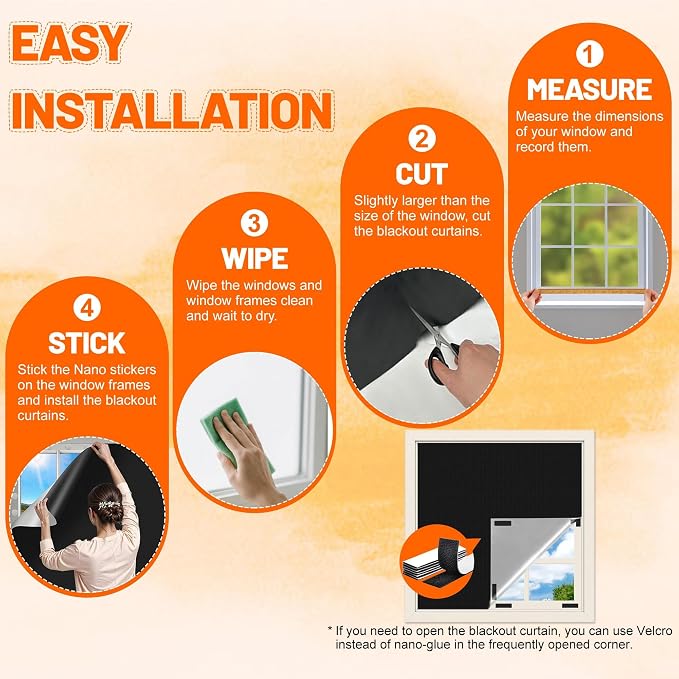 100% Blackout Curtains for Bedroom Portable Window Blinds Cover Adhesive - Image 5