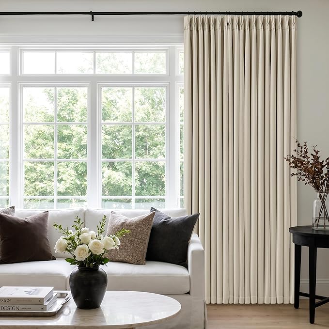 Oatmeal Beige Extra Wide Blackout 60 x 90 Inch Pinch Pleat Curtains 1 Panel | by Twodrapes