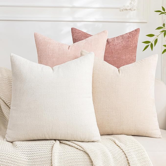 Set of 4 Soft Textured Decorative Throw Pillow Covers 22x22 Inch Cozy Farmhouse by Cozoomy