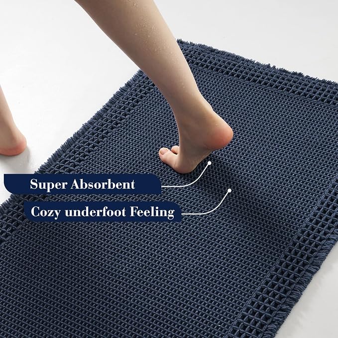 RESARE Waffle Bath Mat for Bathroom, Non Slip Bathroom Rugs 20"x32" Navy | - Image 3
