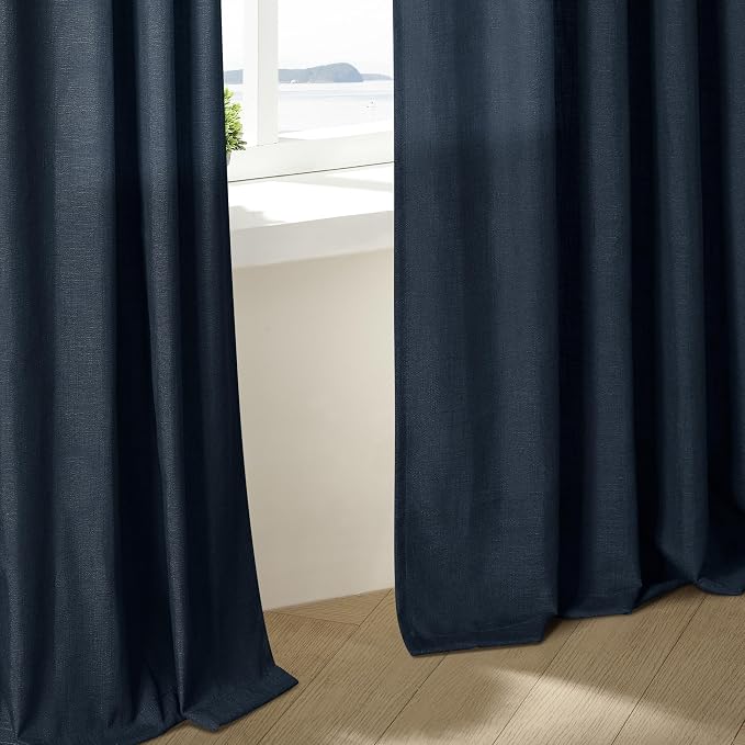 Navy Blue Linen Pinch Pleated Curtains 108 Inches Long 2 Panels | Light - Image 8