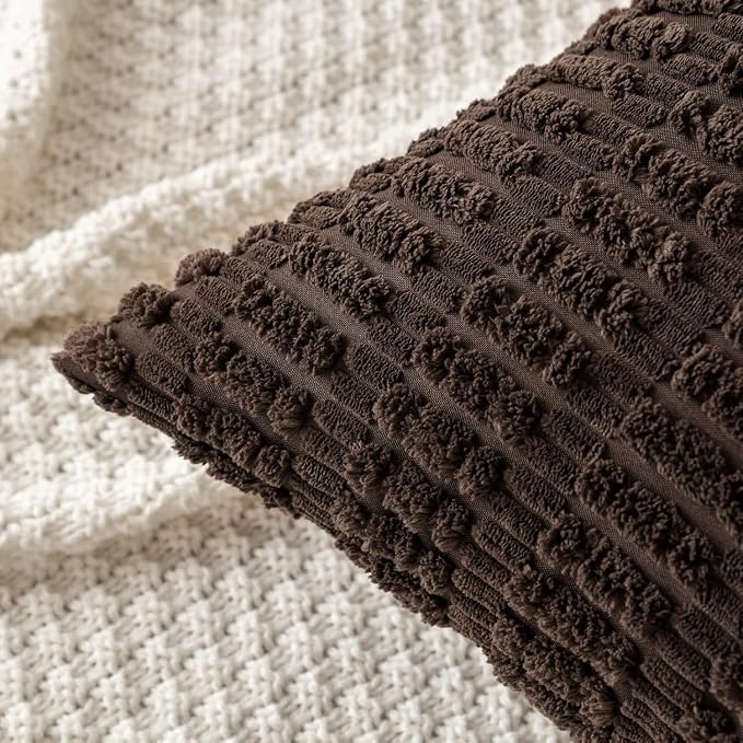 MIULEE Corduroy Decorative Throw Pillow Covers 20x20 Dark Brown Pack of 2 | - Image 6