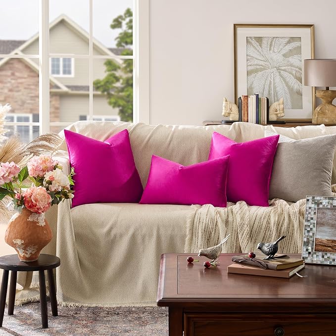 GIGIZAZA Hot Pink Velvet Pillow Covers 26x26 Decorative Pillows Pack of 2 | - Image 8