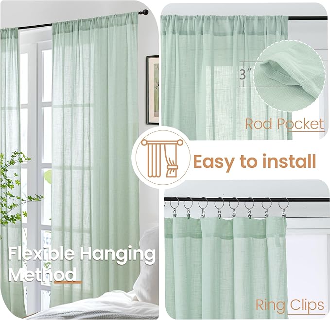 BGment Sage Green Linen Semi Sheer Curtains - Image 6
