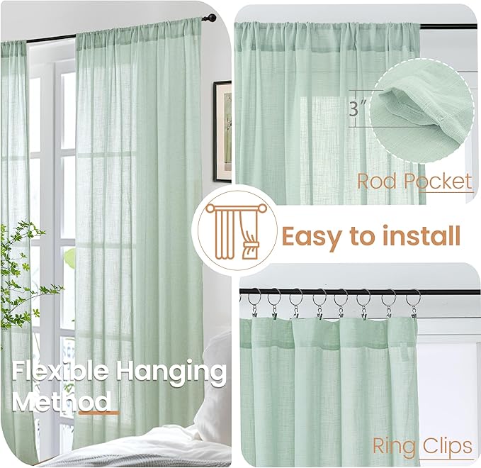 BGment Sage Green Linen Kitchen Curtains 36 Inch Length - Image 6