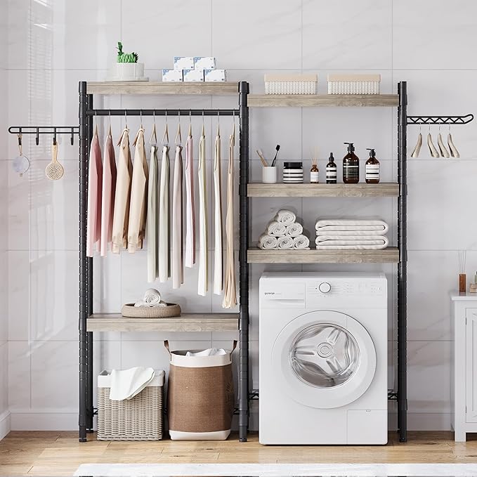 Double Row Over Washer and Dryer Storage Shelves, Laundry Room Organization and Storage, Heavy Duty Laundry Room Shelves, with Adjustable Height, 5-Tier