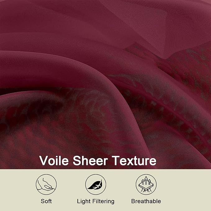 Burgundy Valances for Windows, Burgundy Sheer Curtains 14 Inch Length 2 Pack - Image 4