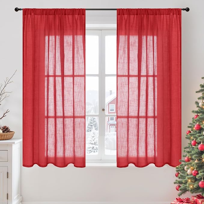 BGment Short Red Linen Curtains 48 Inch Length by BGment
