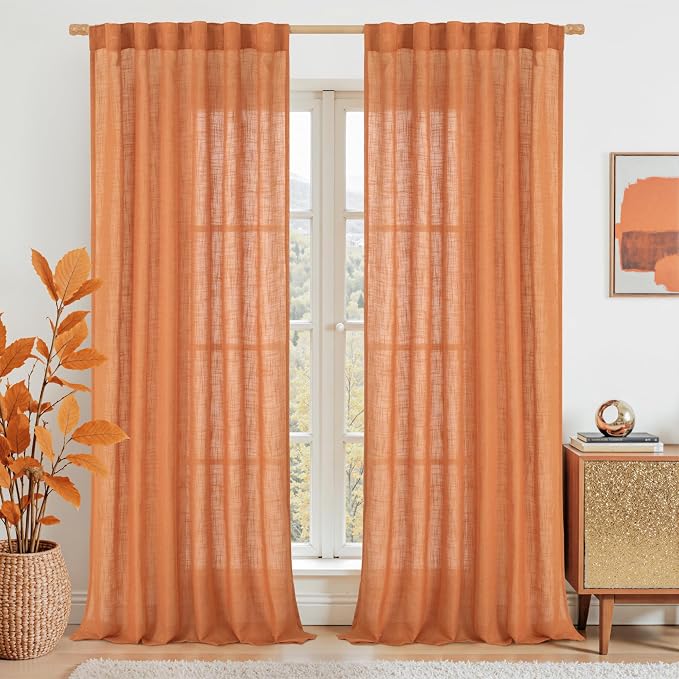 95 Inches Long Linen Curtains for Living Room, Semi Sheer Panels | Light by LAMIT