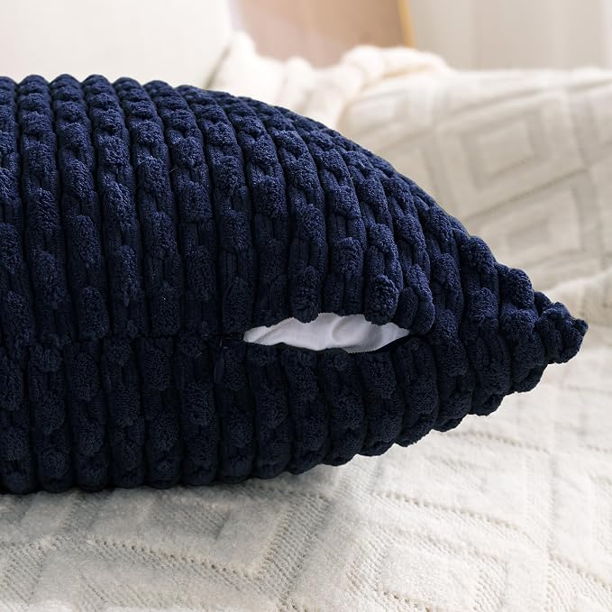 Set of 4 Navy Blue Decorative Throw Pillow Covers 22x22 Inch Corduroy Pillow - Image 3