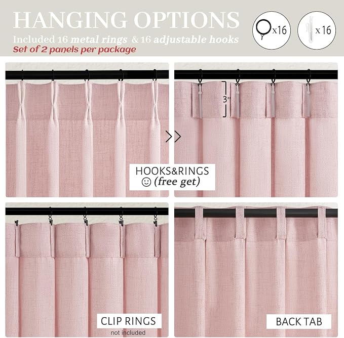 Light Pink Pinch Pleated Curtains 90 Inches Long - Image 5