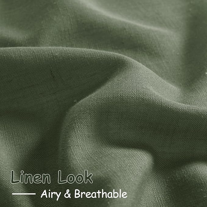Olive Green Linen Curtains for Living Room 2 Panels Set 132 Inch Length Back - Image 5