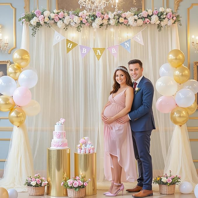 20ft x 12ft Champagne Tulle Backdrop Curtain - Image 4