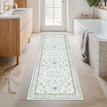 Washable Oushak 2x6 Bathroom Runner Rug, Eclectic Boho Floral Pastel, Non Slip by HazoHaus