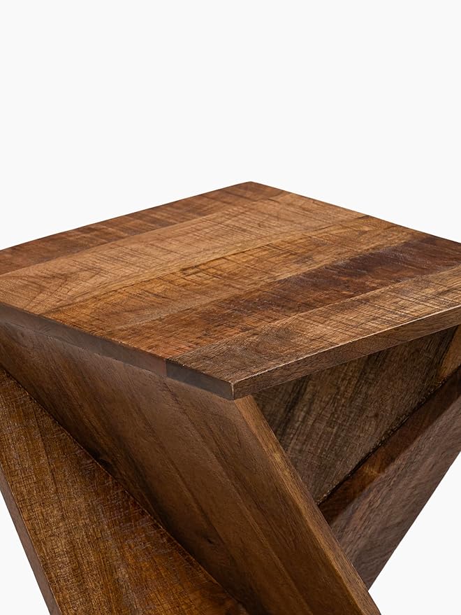 Modern Hand Made One-of-a-Kind Carved Mango Wood End Table, Farmhouse Side Table,Farmhouse End Table,Living Room,Bedroom, Accent Table, Contemporary Architectural Designed Natural