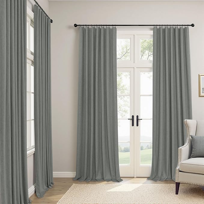 Grey Blackout Curtains for Bedroom 84 Inch Length 2 Panel Linen Textured - Image 2