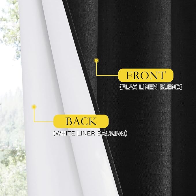 NICETOWN Black Truly Blackout Linen Blend Flax Drapes - Image 5