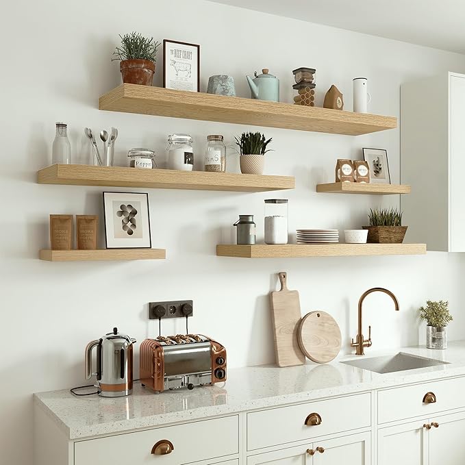 10 inches Deep Floating Shelves 36 inch Long, Single Wall Shelves Heavy Duty 70 lbs for Bedroom, Bathroom, Living Room, Kitchen, Office, Modern Shelf Home Decor, Set of 1, Oak