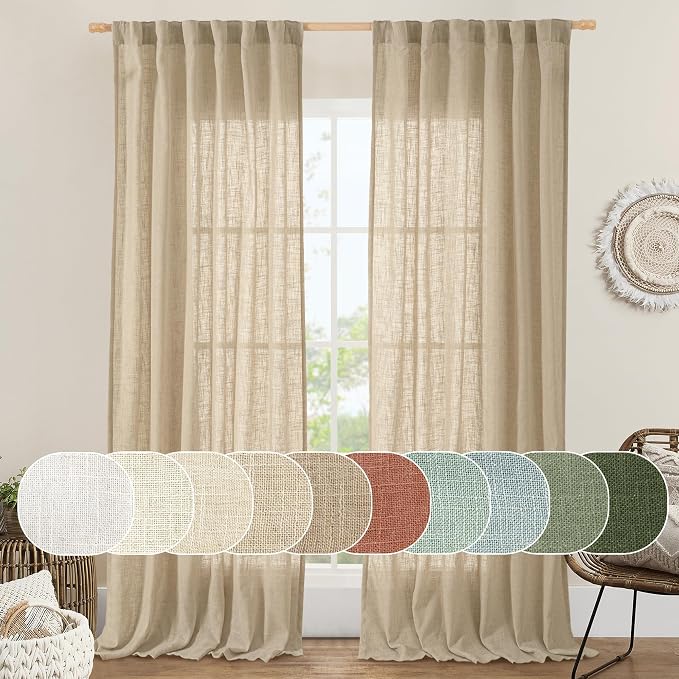 Sheer Linen Curtains 96 inches Long 2 Panels Set by LAMIT
