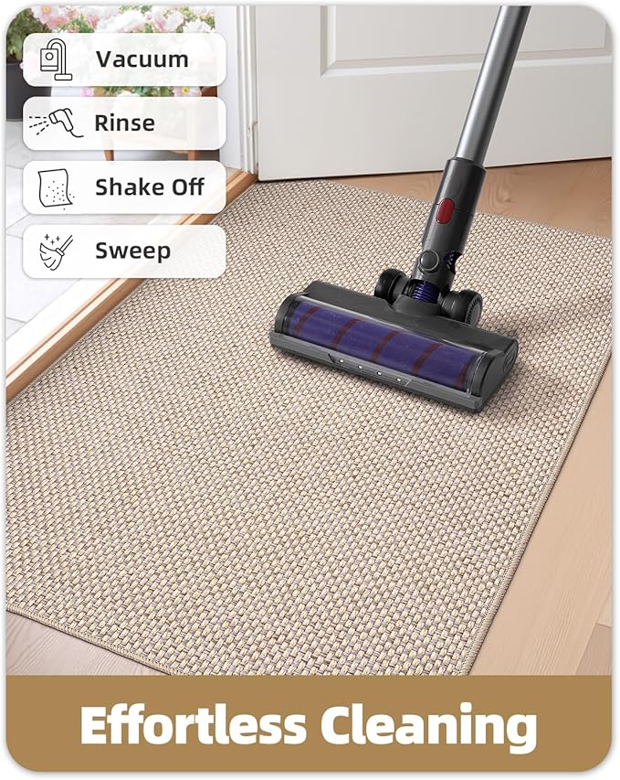 Color&Geometry Front Door Mat Indoor 17"x29", Ultra Non Slip Rubber Backed Dirt Trapper, Low Profile Thin washable, Easy Clean Entry Entryway Rug Door Mat Indoor Entrance, Khaki (Rolled-up NO Creases)