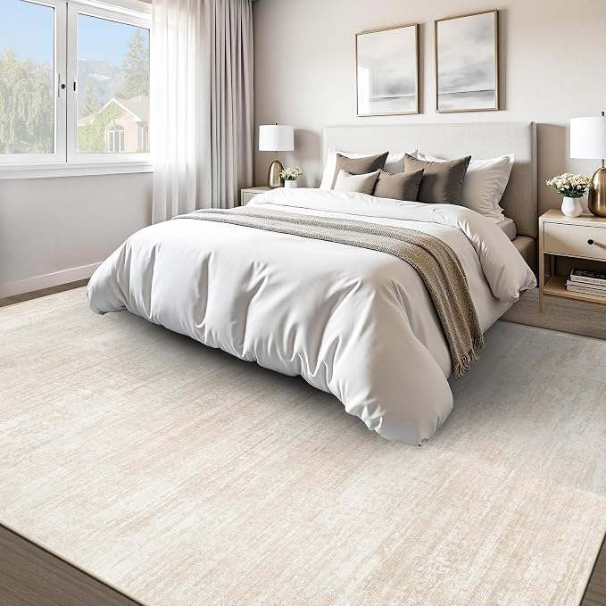 Area Rugs 10x14 Living Room: Washable Rug Modern Abstract Neutral Soft Non-Slip - Image 2