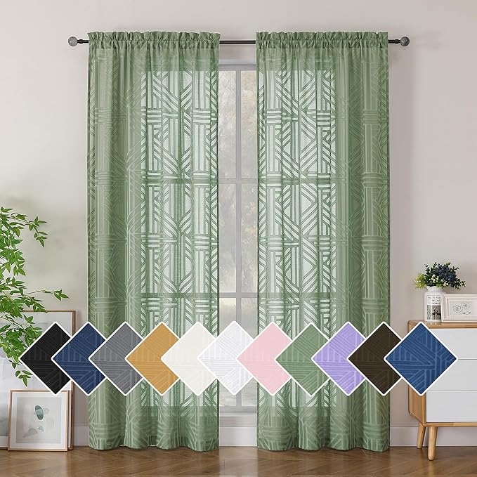 Simplebrand Sage Green Sheer Curtains 72 Inch Length 2 Panels by Simplebrand