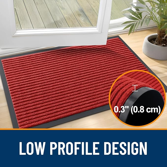 OLANLY Front Door Mat 59x40, Waterproof Heavy-Duty Indoor Outdoor Doormat | Red - Image 4