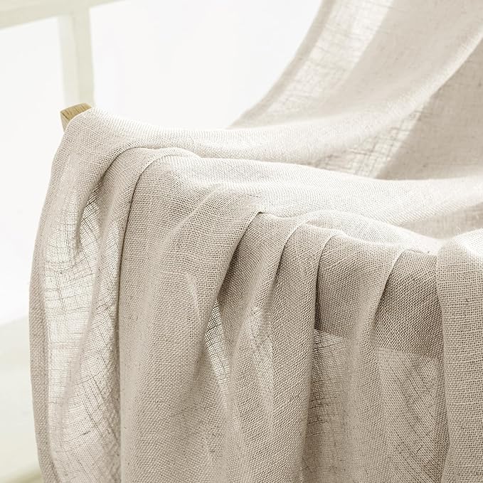 MIULEE Cream Linen Curtains 52x45 Inch 2 Panels - Image 6