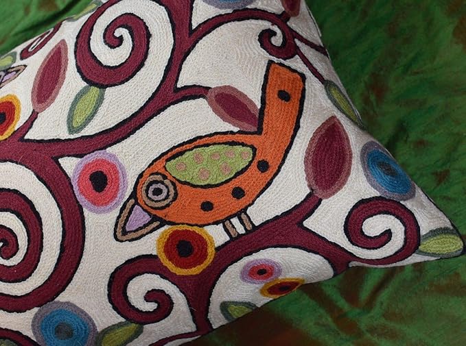 Lumbar Klimt Modern Pillow Cover | Cream, Multicolor Tree of Life, Birds, Floral Suzani Floral Pattern | 14" x 20" | 1 Count