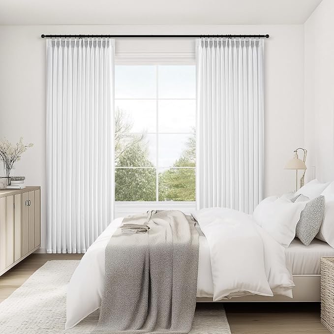 Topfinel Beige White Pinch Pleat Linen Curtains - Image 6