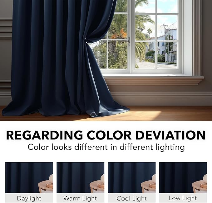 Deconovo Blackout Curtains, Thermal Insulated, W70 x L63 2 Panels, Back Tab - Image 6