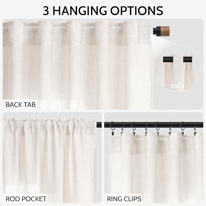 Ivory White Linen Curtains 108 Inches Long Back Tab Pocket Modern Farmhouse - Image 2