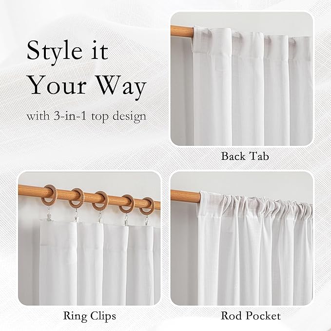 MYSKY HOME White Curtains 80 Inch Length 2 Panels Set - Image 4