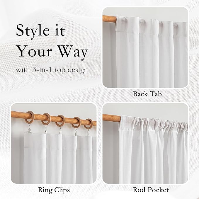 MYSKY HOME Floor to Ceiling Curtains 108 Inches Long White Semi Sheer Sliding - Image 4