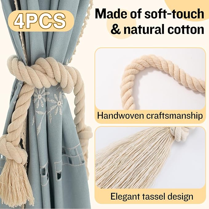 4 Pcs Hand Woven Curtain Tiebacks No Drilling - Image 5
