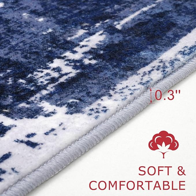 KOZYFLY Modern Abstract Area Rugs 5x7 Navy Blue Machine Washable Thin Rug - Image 3