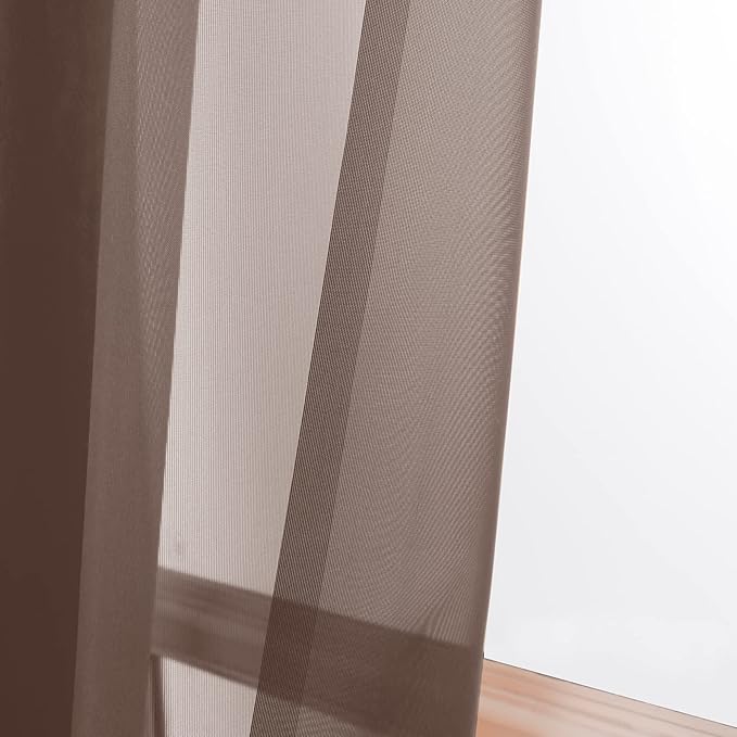 OWENIE Sheer Chocolate Curtains, Sheer Curtains 90 Inches Long 2 Panels Set - Image 2