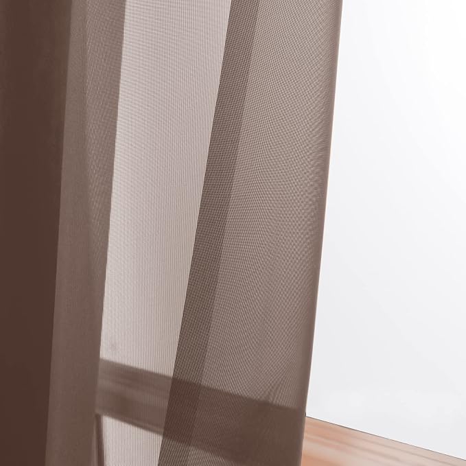 Sheer Chocolate Curtains, Sheer Curtains 84 inch Length 2 Panels Set, Rod - Image 2