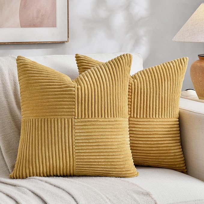 Fancy Homi 2 Packs Mustard Yellow Samll Decorative Throw Pillow Covers 14x14 by Fancy+Homi