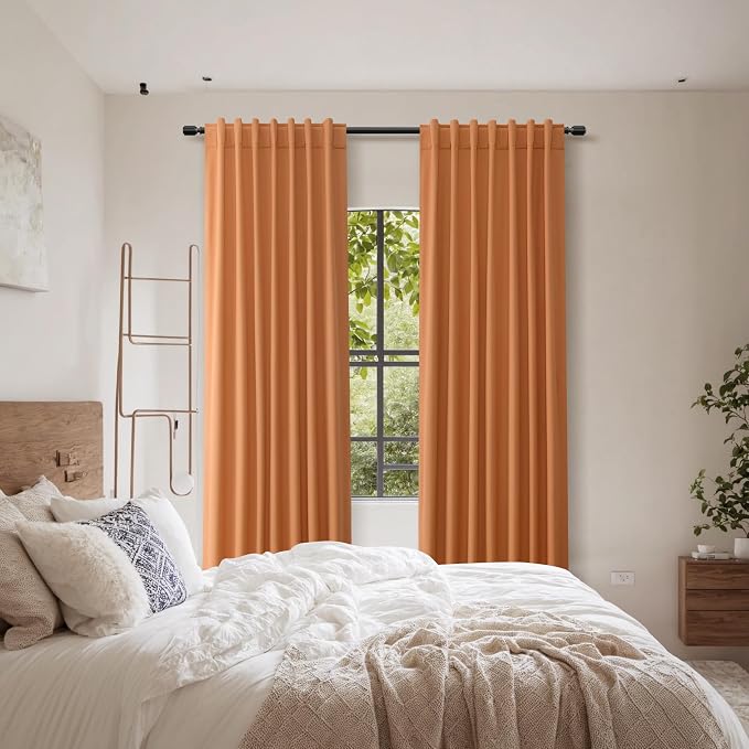 Guken Orange 100% Blackout Linen Curtains 90 Inch Length 2 Panels Set - Image 8