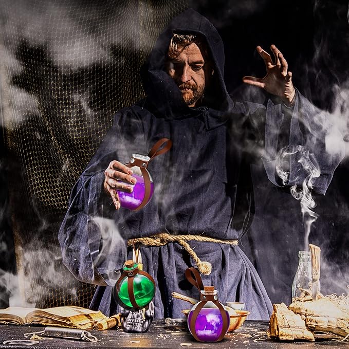 Patelai 2 Pcs Halloween Glass Potion Bottles with Belt Cork Renaissance Witch Costume Accessories Witch Props Potion Bottle for Halloween Party Decor Cosplay DIY Crafts Gift (Brown)