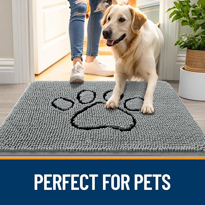 OLANLY Dog Door Mat for Muddy Paws 54x32, Paw Print Design Chenille Mud Mat | - Image 6