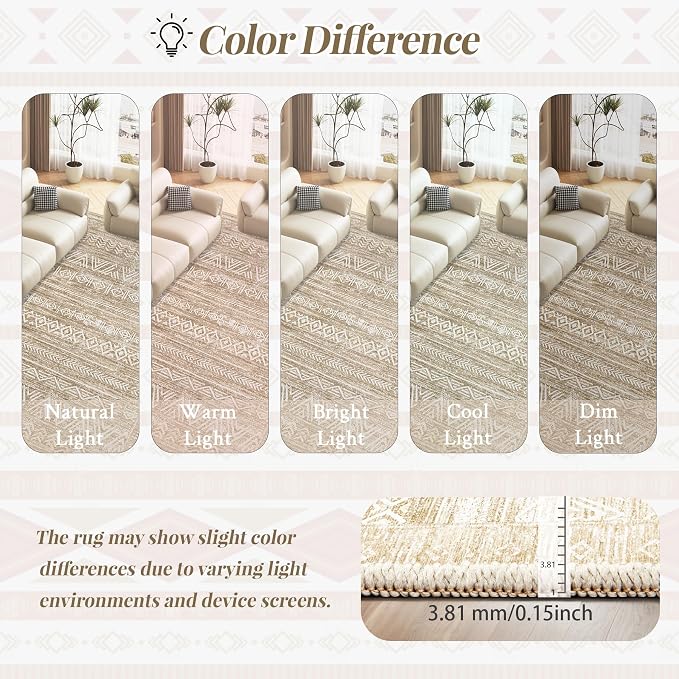 Living Room Rugs 8x10: Washable Moroccan Geometric Boho Rug Farmhouse Non Slip - Image 8