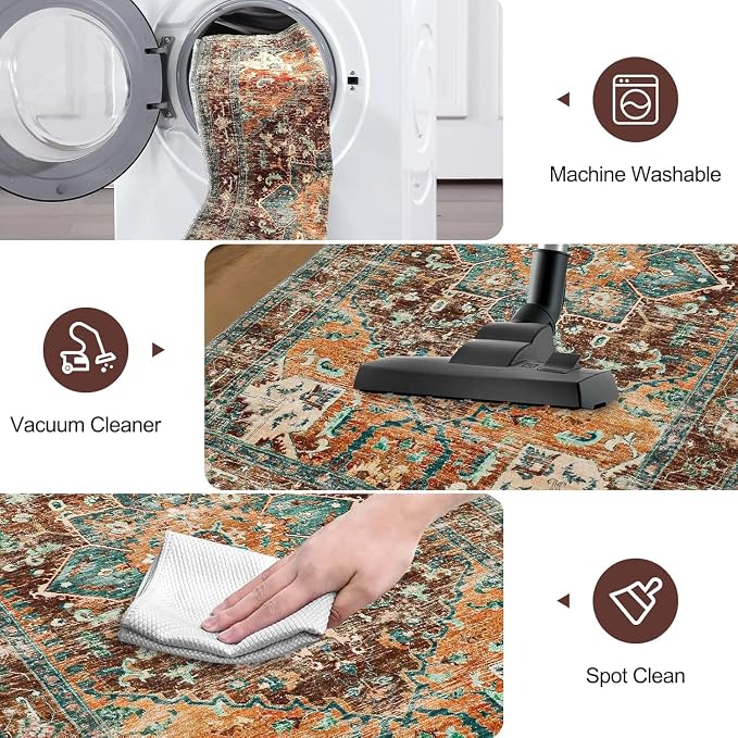 Yamaziot Washable Runner Rug, 2x5 Non-Slip Boho Vintage Hallway Kitchen Rug | - Image 5