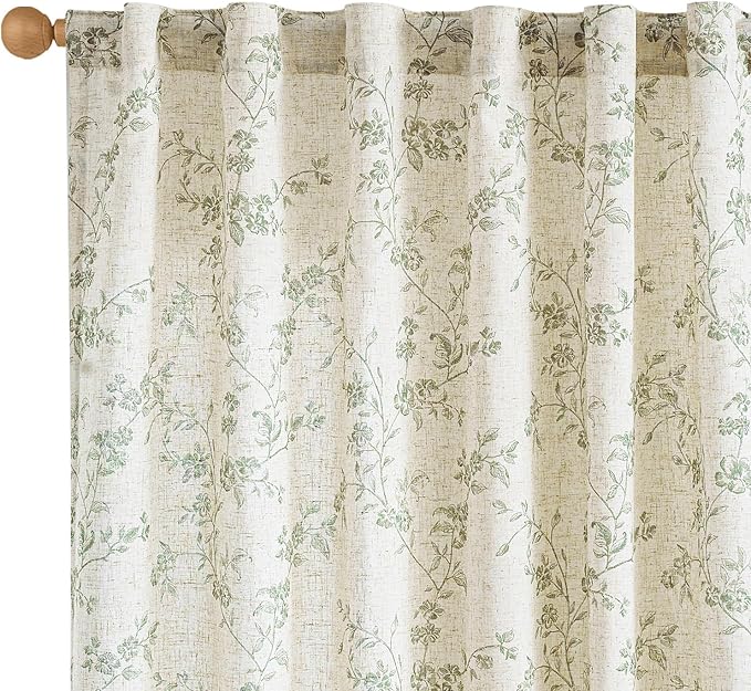 Lazzzy Farmhouse Linen Curtains Extra Long Green Floral Curtains 108 Inch by Lazzzy