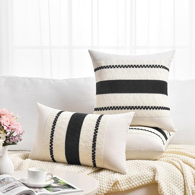 Fancy Homi Set of 1 Boho Black Long Lumbar Decorative Throw Pillow Cover 12x24 - Image 6