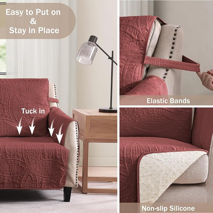 Large Quilted Recliner Chair Covers, Waterproof Red Chair Covers, Lazy Boy - Image 3