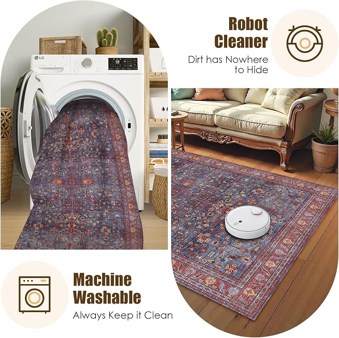 Washable Area Rug 9' x 12' Vintage Traditional Persian Mat - Image 7